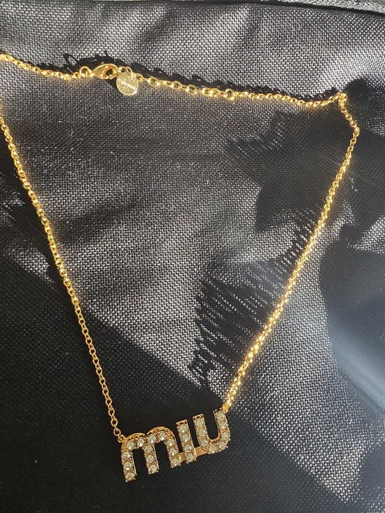Miu Miu Jewelry - MiuMiu Gold-tone Crystal Lettering Necklace